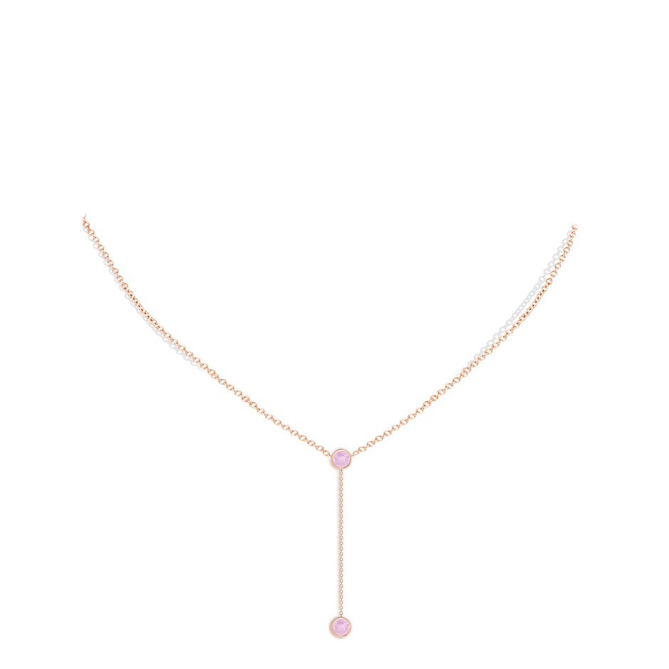 5mm AAAA Bezel-Set Round Rose Quartz Lariat Style Necklace in Rose Gold body-neck