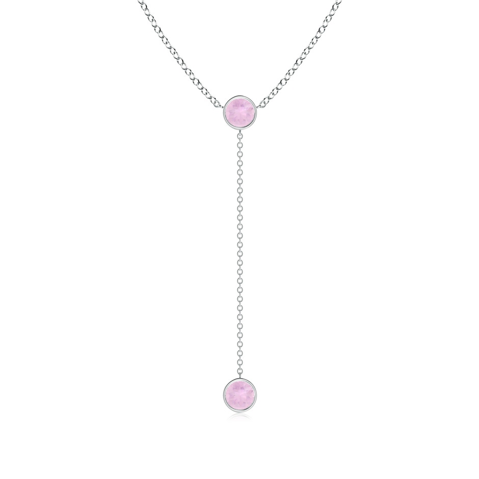 5mm AAAA Bezel-Set Round Rose Quartz Lariat Style Necklace in White Gold 