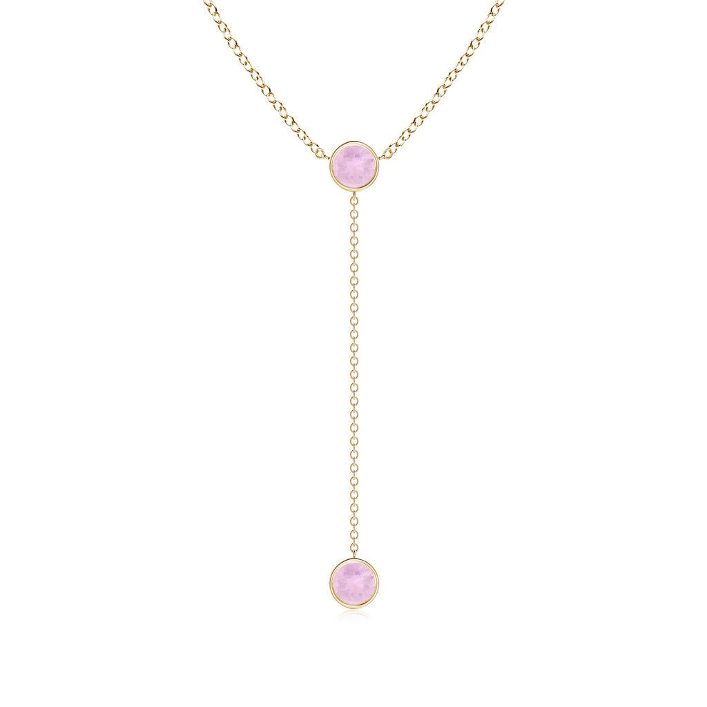 5mm AAAA Bezel-Set Round Rose Quartz Lariat Style Necklace in Yellow Gold