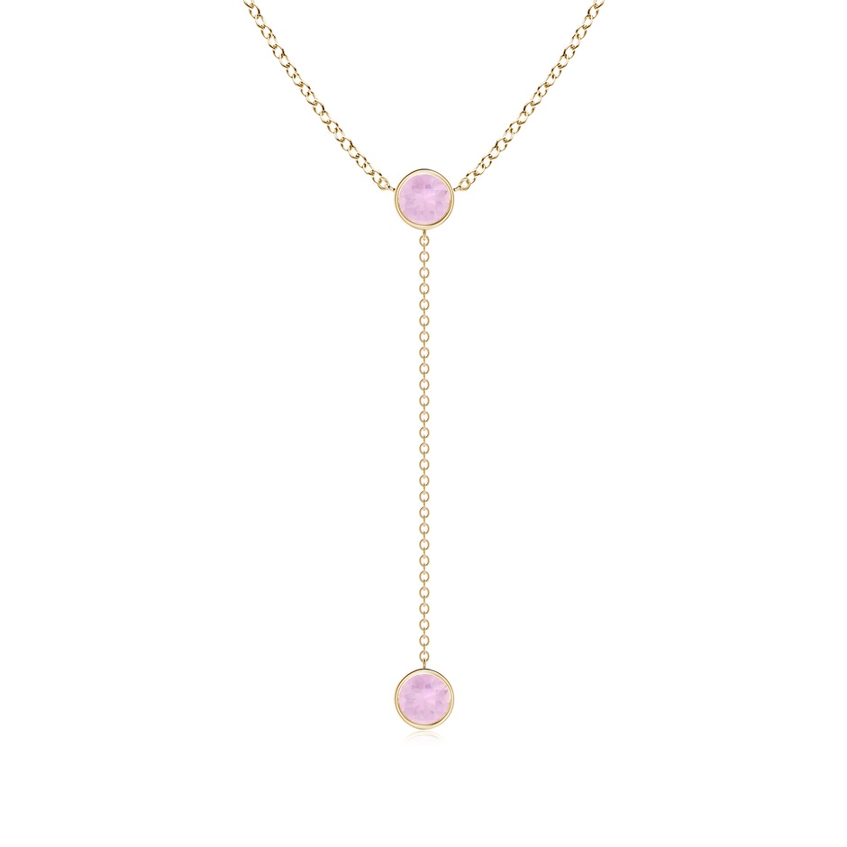 5mm AAAA Bezel-Set Round Rose Quartz Lariat Style Necklace in Yellow Gold 