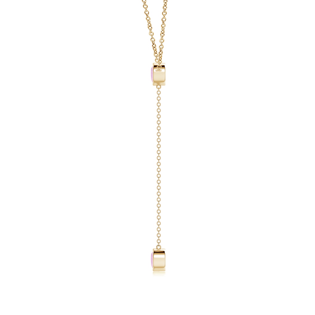 5mm AAAA Bezel-Set Round Rose Quartz Lariat Style Necklace in Yellow Gold - side 1