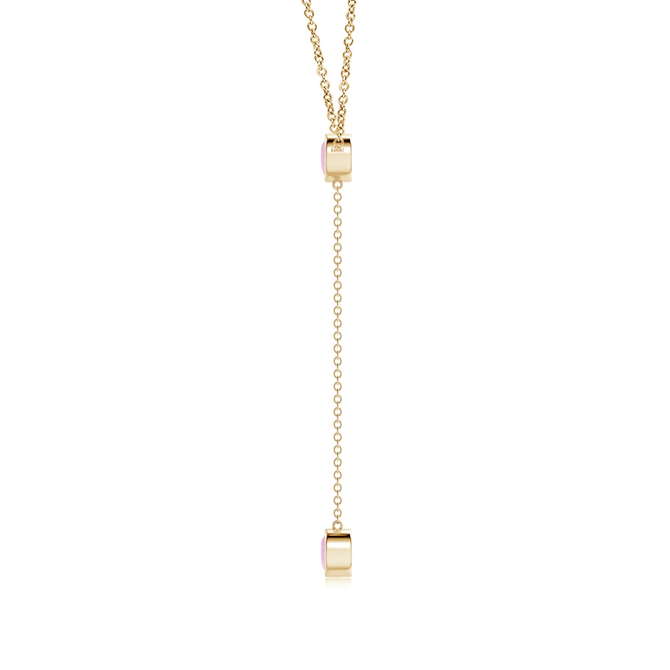 5mm AAAA Bezel-Set Round Rose Quartz Lariat Style Necklace in Yellow Gold side 1