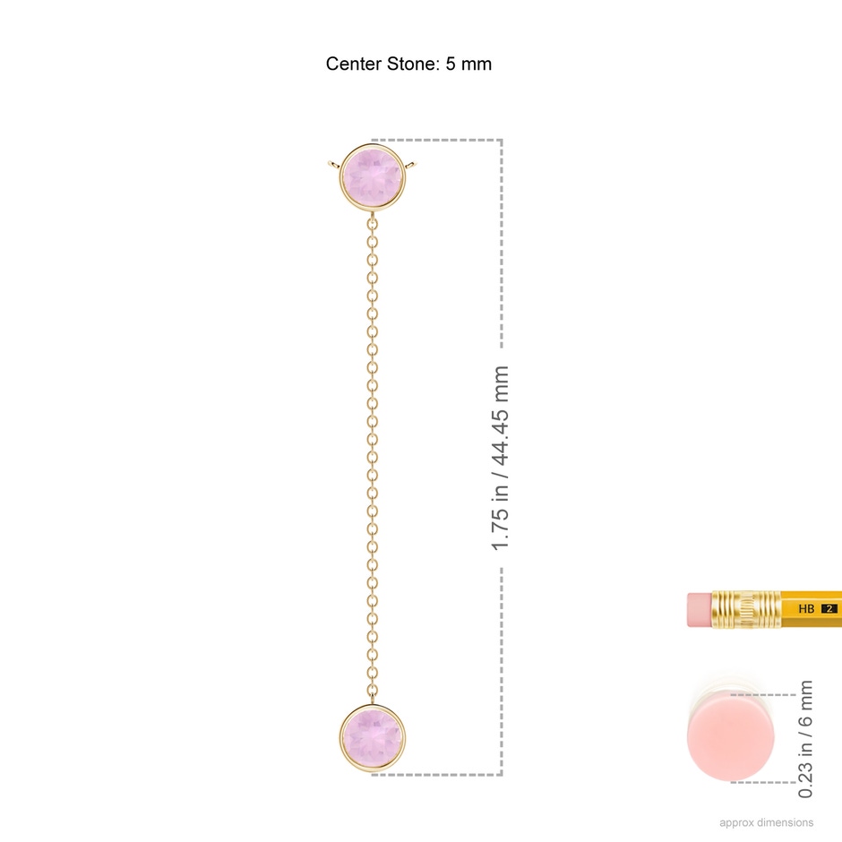 5mm AAAA Bezel-Set Round Rose Quartz Lariat Style Necklace in Yellow Gold ruler