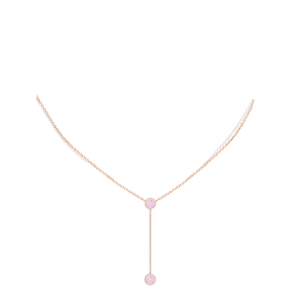 6mm AA Bezel-Set Round Rose Quartz Lariat Style Necklace in Rose Gold body-neck