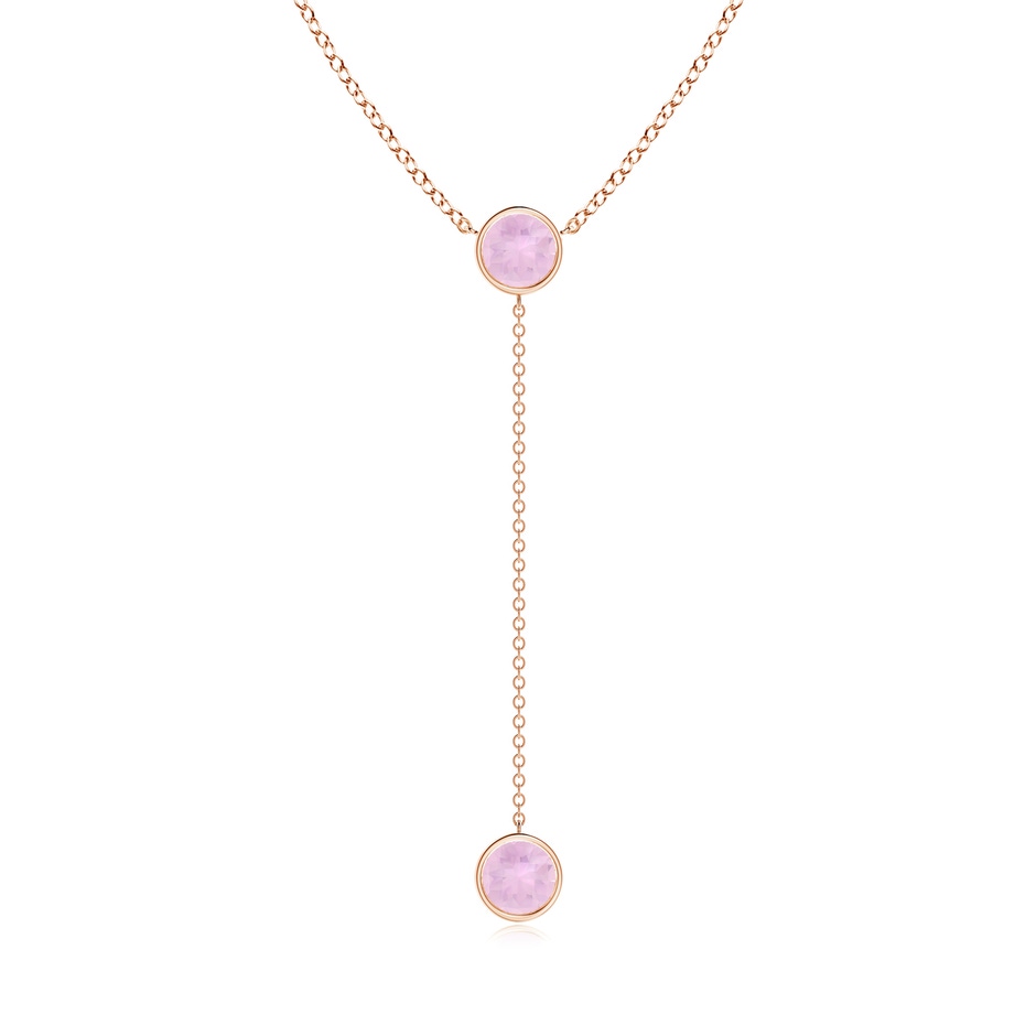6mm AAAA Bezel-Set Round Rose Quartz Lariat Style Necklace in Rose Gold 