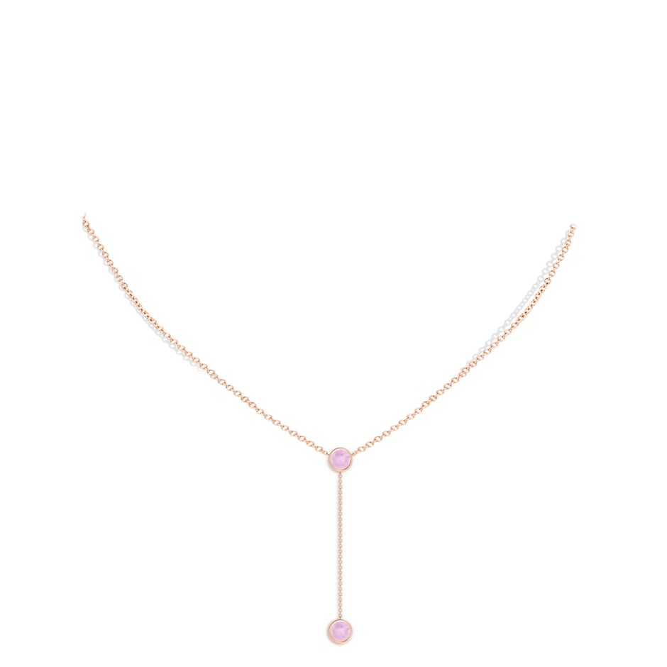 6mm AAAA Bezel-Set Round Rose Quartz Lariat Style Necklace in Rose Gold body-neck