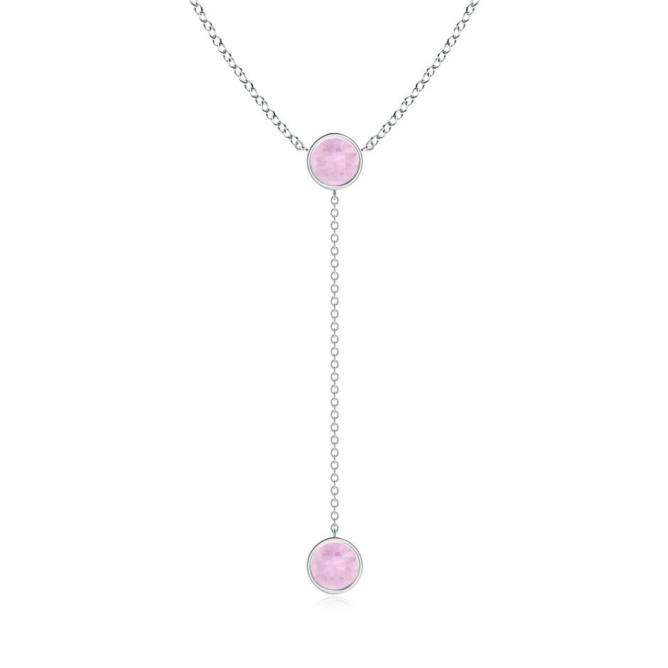 6mm AAAA Bezel-Set Round Rose Quartz Lariat Style Necklace in White Gold 