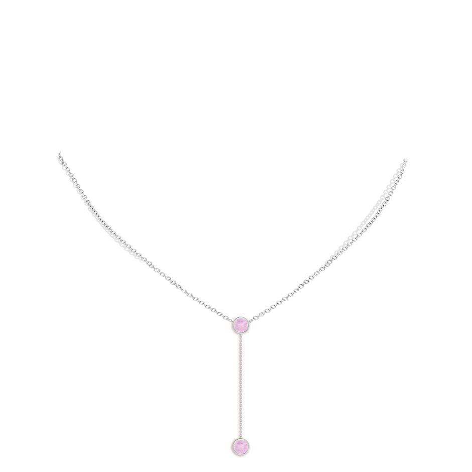 6mm AAAA Bezel-Set Round Rose Quartz Lariat Style Necklace in White Gold body-neck