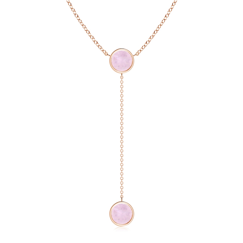 7mm AA Bezel-Set Round Rose Quartz Lariat Style Necklace in Rose Gold 