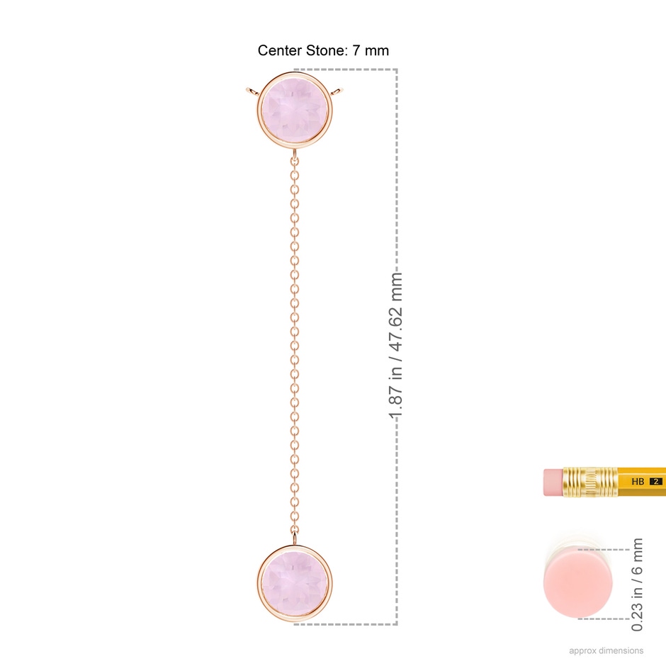 7mm AA Bezel-Set Round Rose Quartz Lariat Style Necklace in Rose Gold ruler