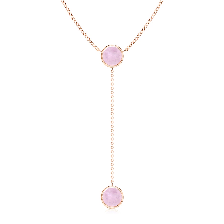 7mm AAA Bezel-Set Round Rose Quartz Lariat Style Necklace in Rose Gold 