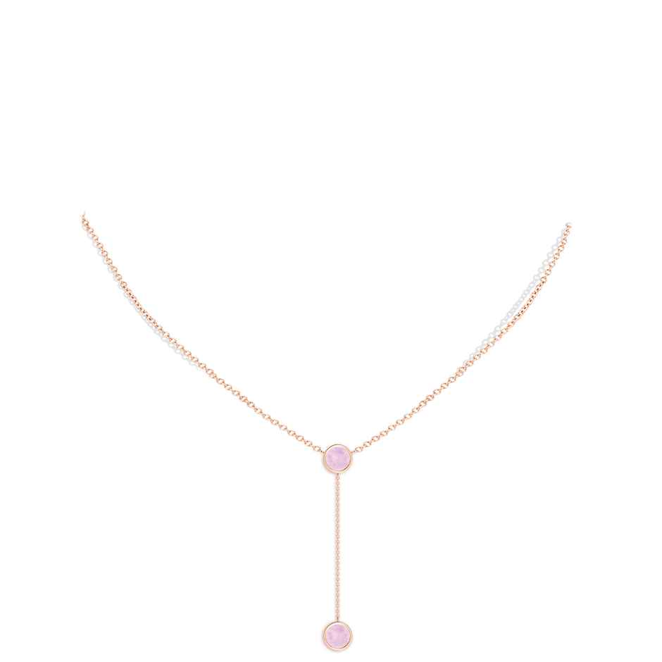 7mm AAA Bezel-Set Round Rose Quartz Lariat Style Necklace in Rose Gold body-neck