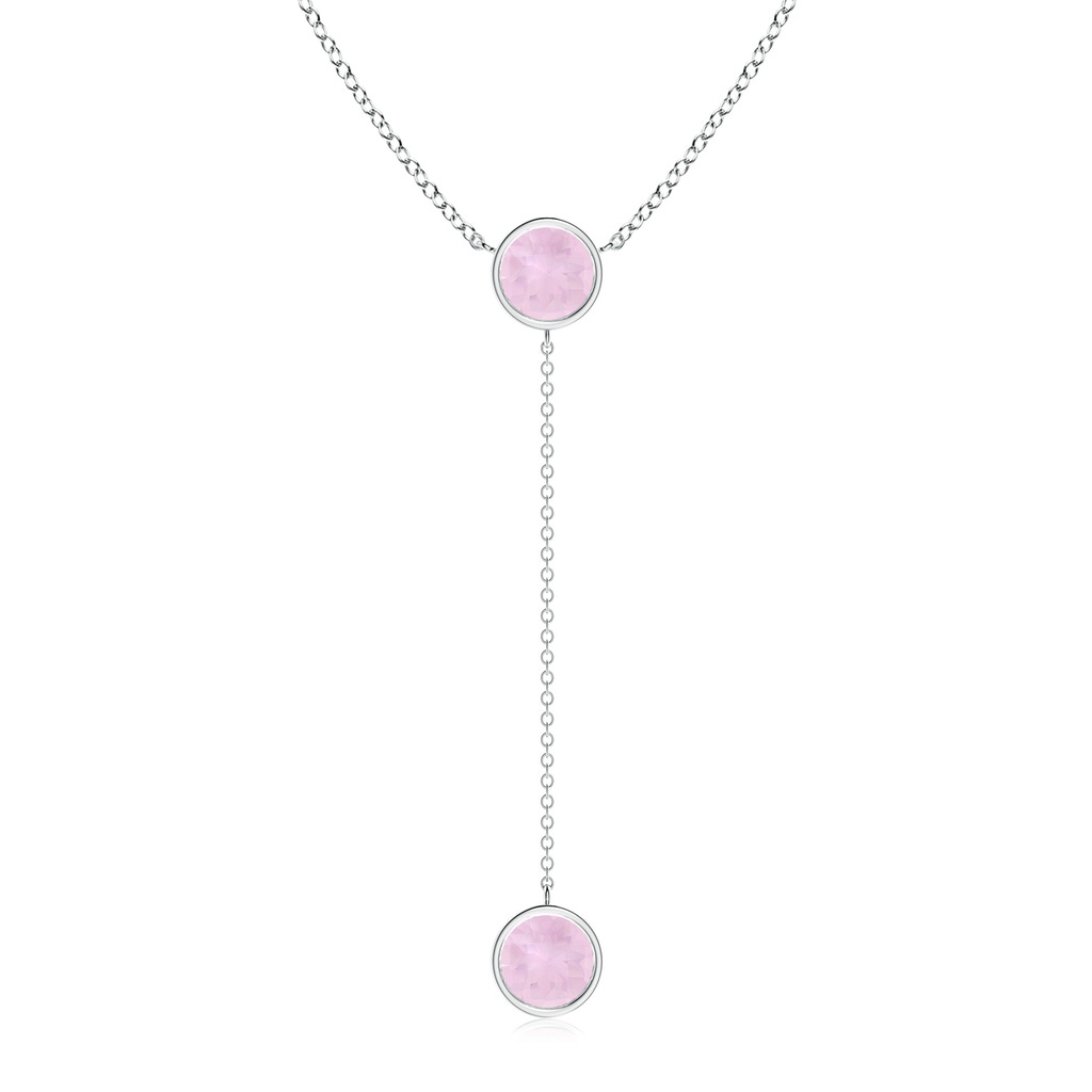 7mm AAA Bezel-Set Round Rose Quartz Lariat Style Necklace in White Gold