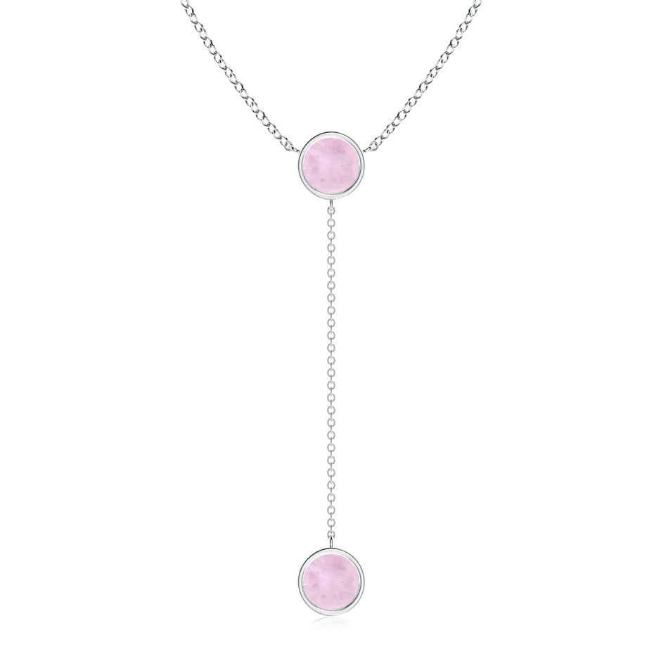 7mm AAA Bezel-Set Round Rose Quartz Lariat Style Necklace in White Gold 