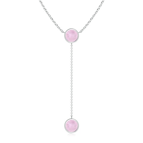 7mm AAA Bezel-Set Round Rose Quartz Lariat Style Necklace in White Gold