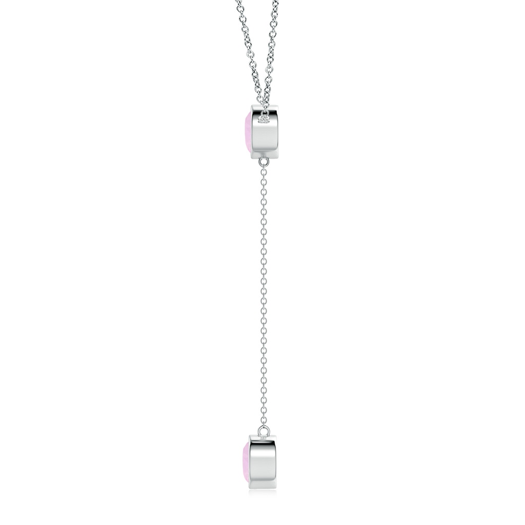 7mm AAA Bezel-Set Round Rose Quartz Lariat Style Necklace in White Gold - side 1