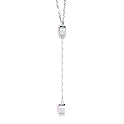7mm AAA Bezel-Set Round Rose Quartz Lariat Style Necklace in White Gold - side 2