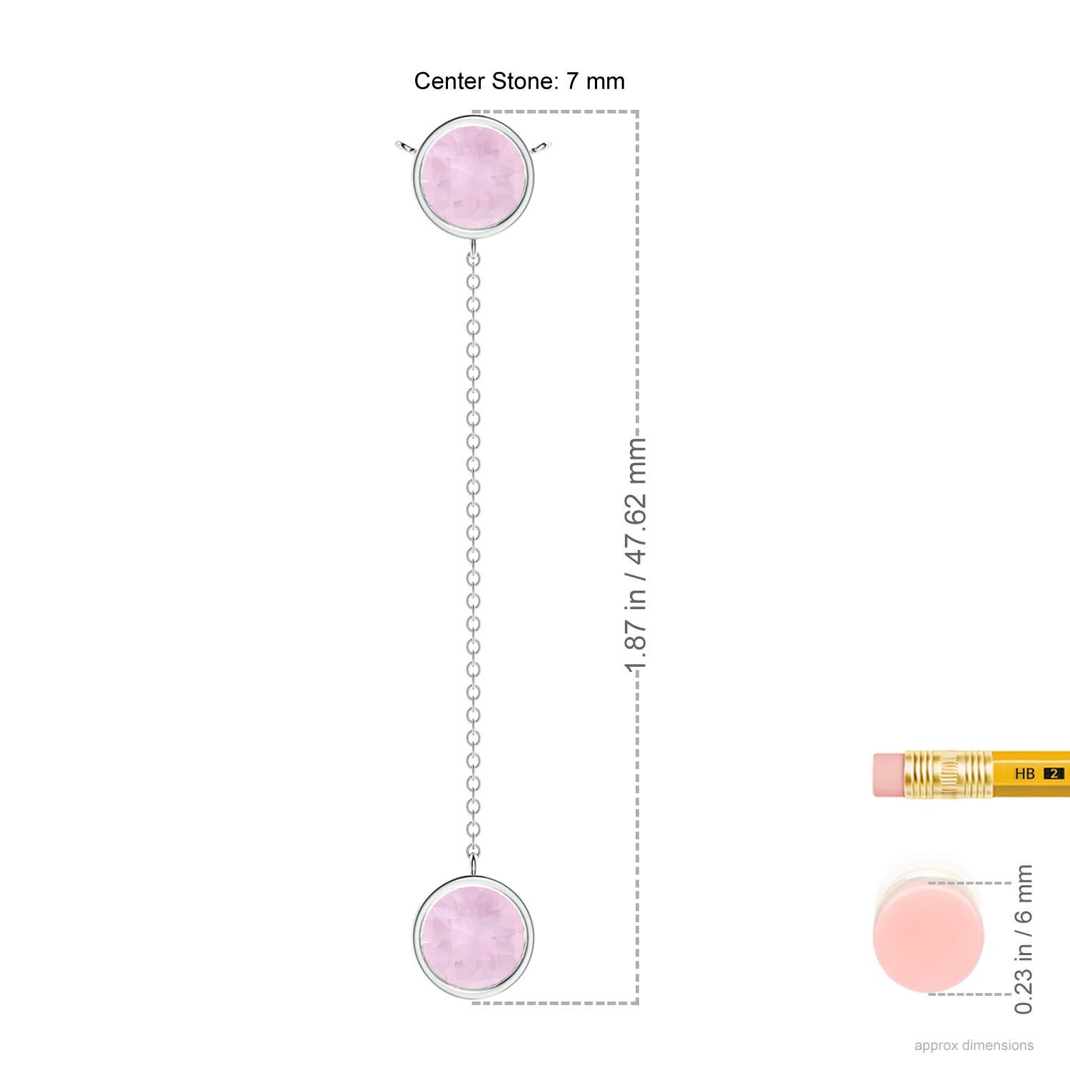 7mm AAA Bezel-Set Round Rose Quartz Lariat Style Necklace in White Gold - ruler