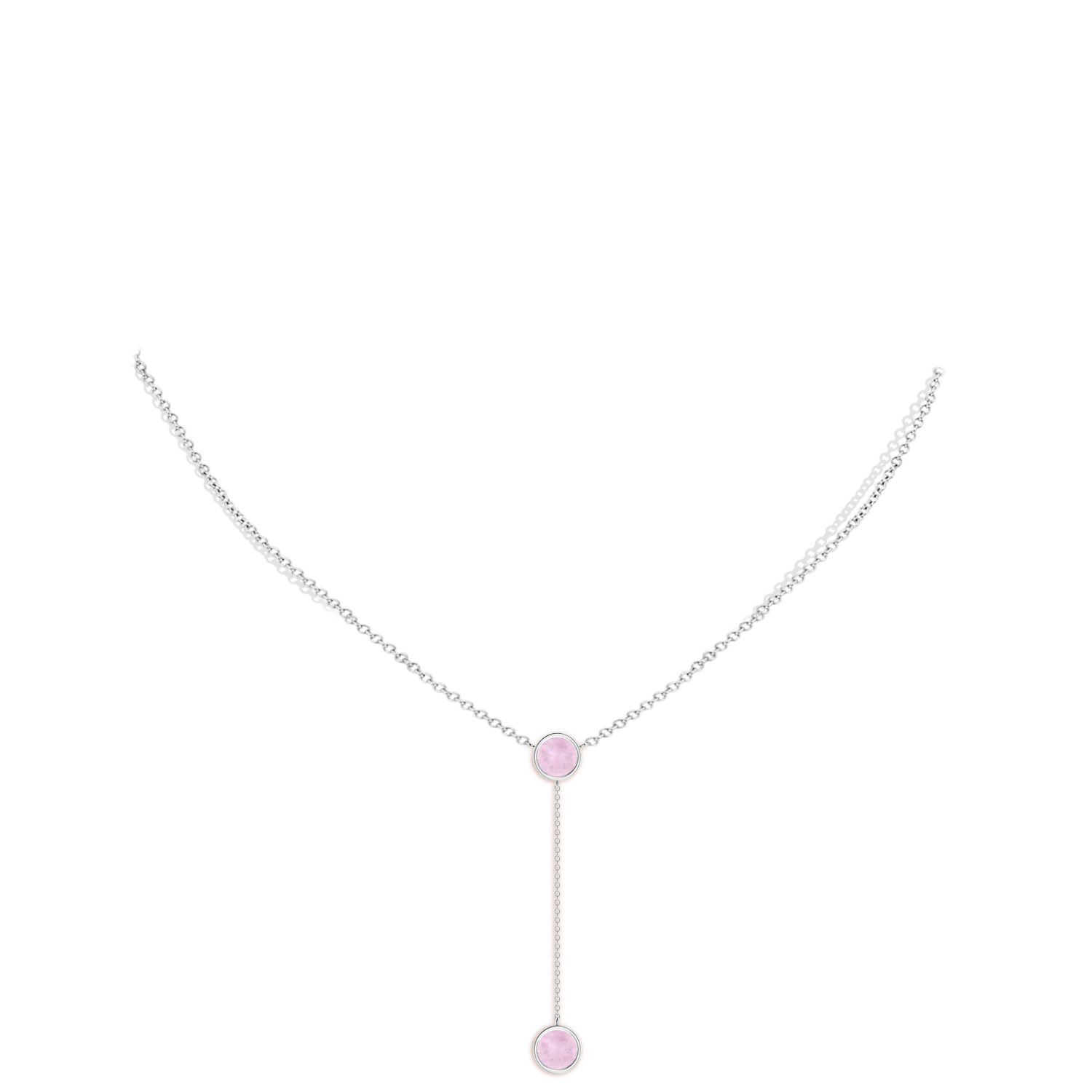 7mm AAA Bezel-Set Round Rose Quartz Lariat Style Necklace in White Gold - body_neck