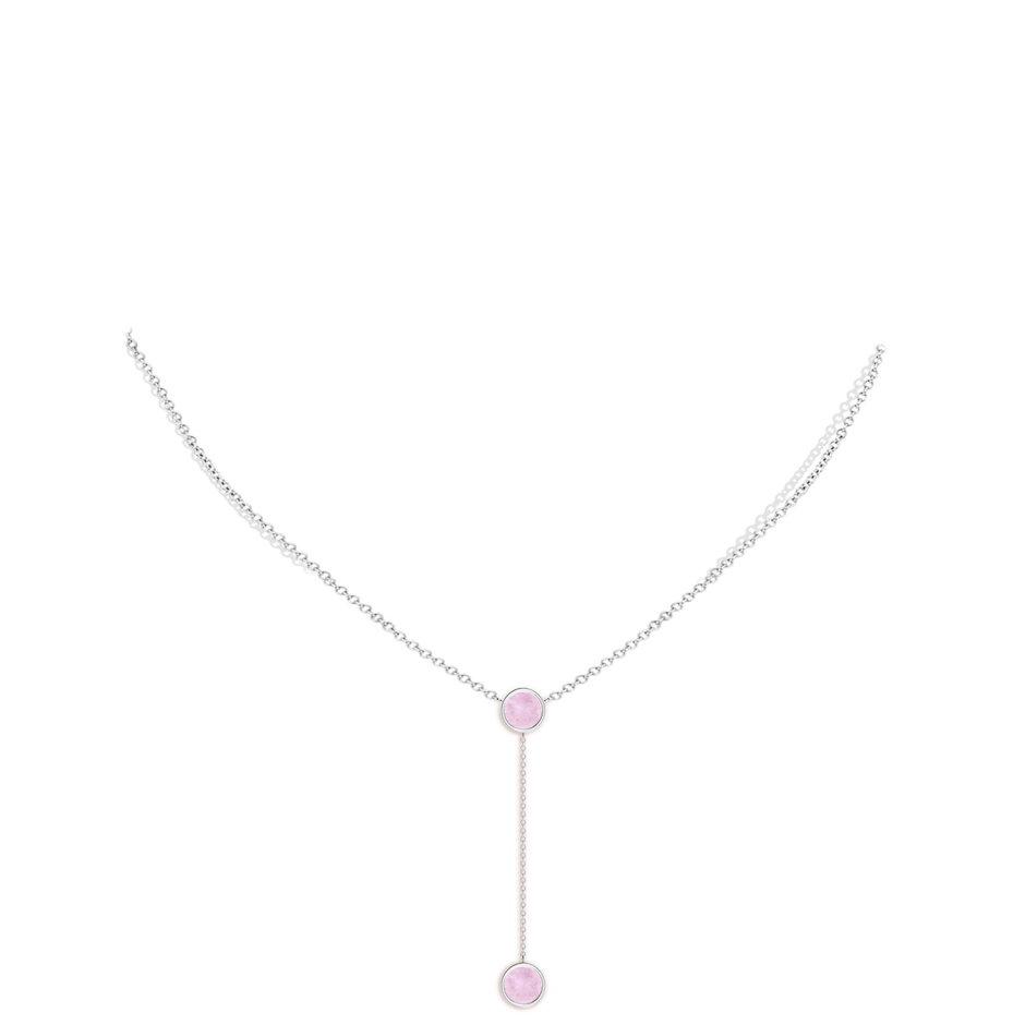 7mm AAA Bezel-Set Round Rose Quartz Lariat Style Necklace in White Gold body-neck