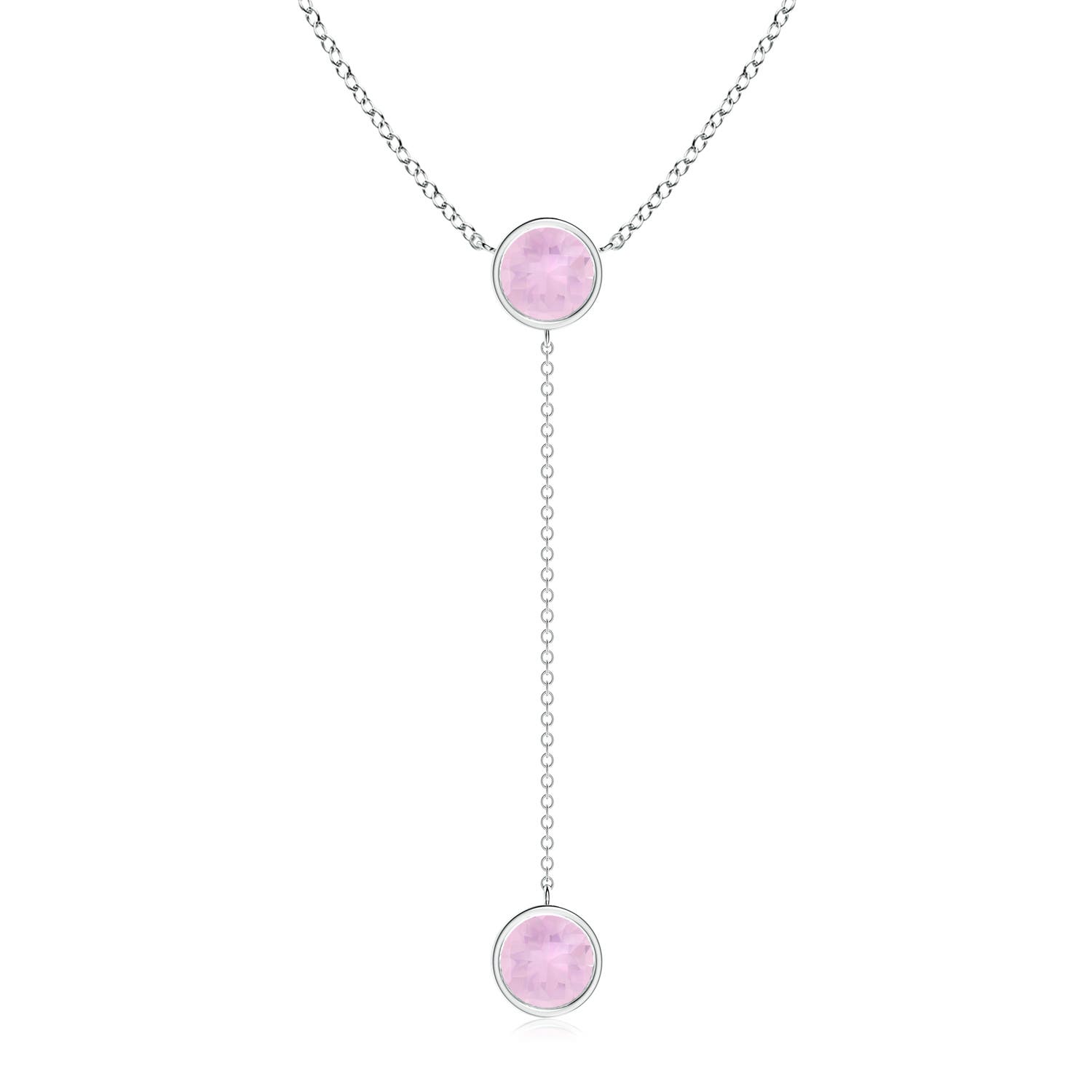 7mm AAAA Bezel-Set Round Rose Quartz Lariat Style Necklace in P950 Platinum