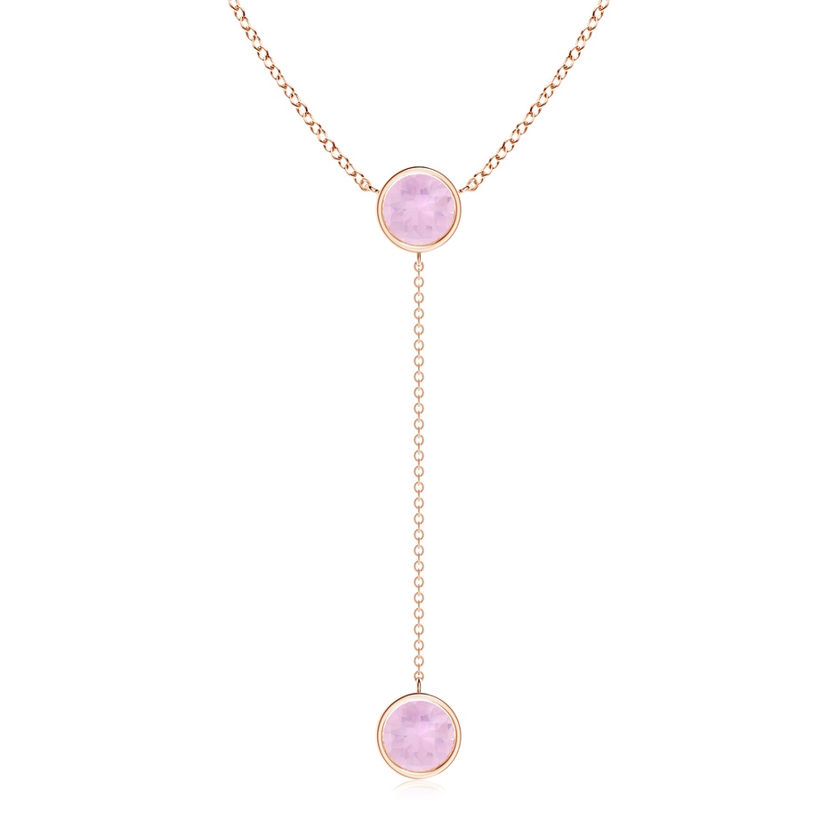 7mm AAAA Bezel-Set Round Rose Quartz Lariat Style Necklace in Rose Gold 
