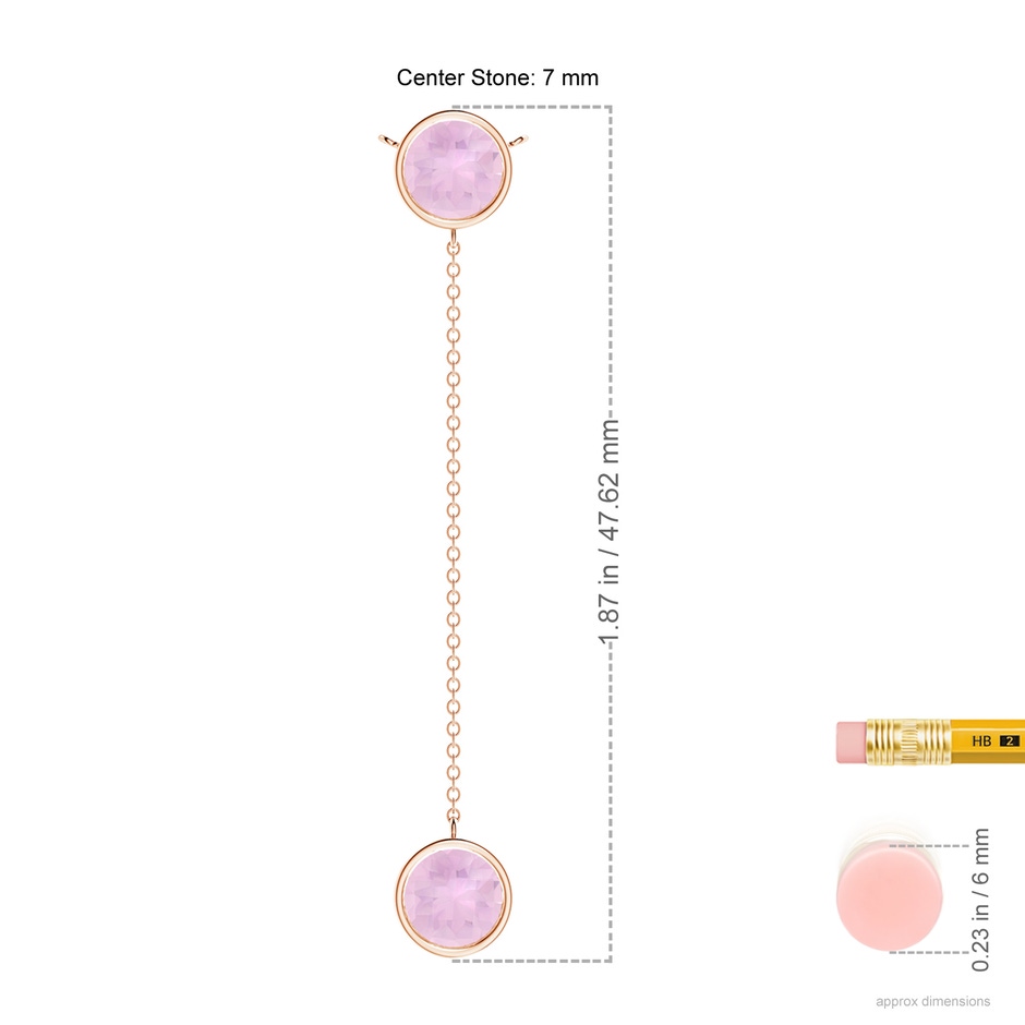 7mm AAAA Bezel-Set Round Rose Quartz Lariat Style Necklace in Rose Gold ruler