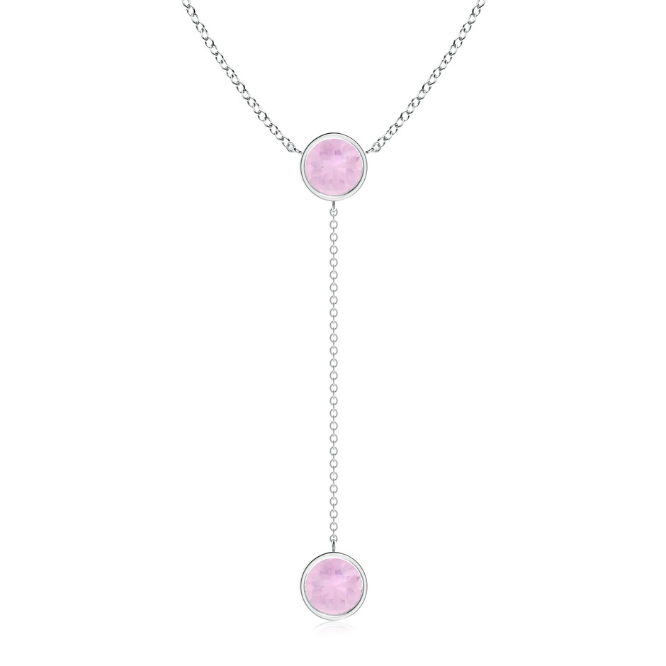 7mm AAAA Bezel-Set Round Rose Quartz Lariat Style Necklace in White Gold 