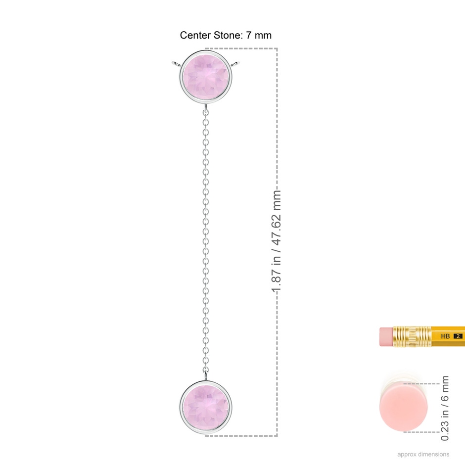 7mm AAAA Bezel-Set Round Rose Quartz Lariat Style Necklace in White Gold ruler