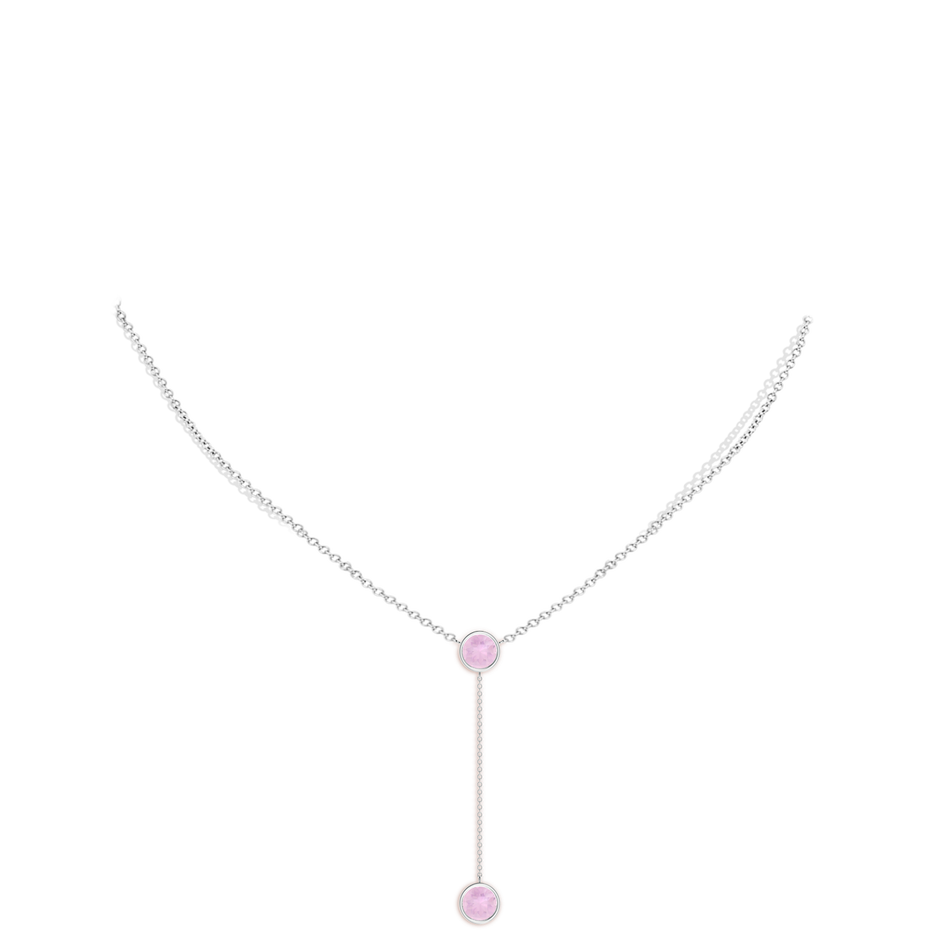 7mm AAAA Bezel-Set Round Rose Quartz Lariat Style Necklace in White Gold body-neck