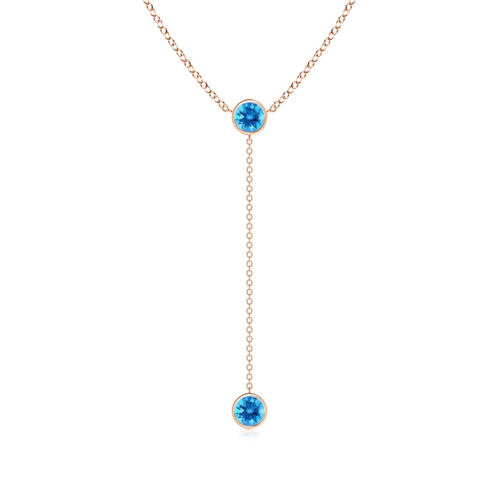 5mm AAAA Bezel-Set Round Swiss Blue Topaz Lariat Style Necklace in Rose Gold