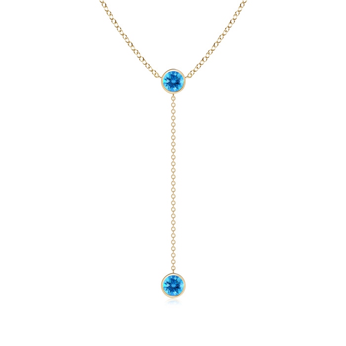 5mm AAAA Bezel-Set Round Swiss Blue Topaz Lariat Style Necklace in Yellow Gold