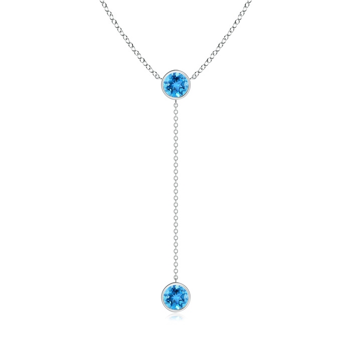 6mm AAA Bezel-Set Round Swiss Blue Topaz Lariat Style Necklace in White Gold 