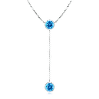 7mm AAAA Bezel-Set Round Swiss Blue Topaz Lariat Style Necklace in P950 Platinum