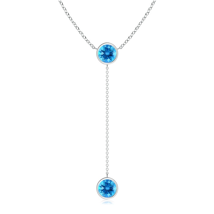 7mm AAAA Bezel-Set Round Swiss Blue Topaz Lariat Style Necklace in White Gold