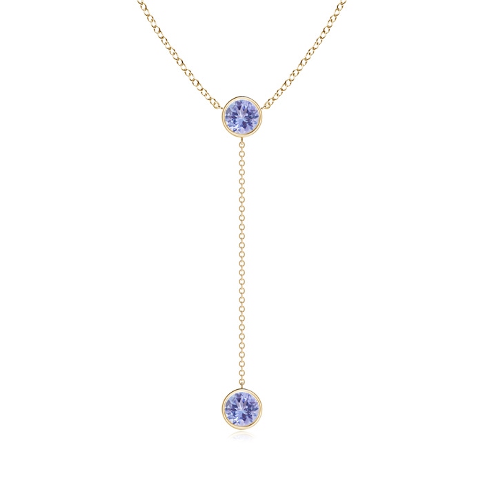 6mm A Bezel-Set Round Tanzanite Lariat Style Necklace in Yellow Gold 