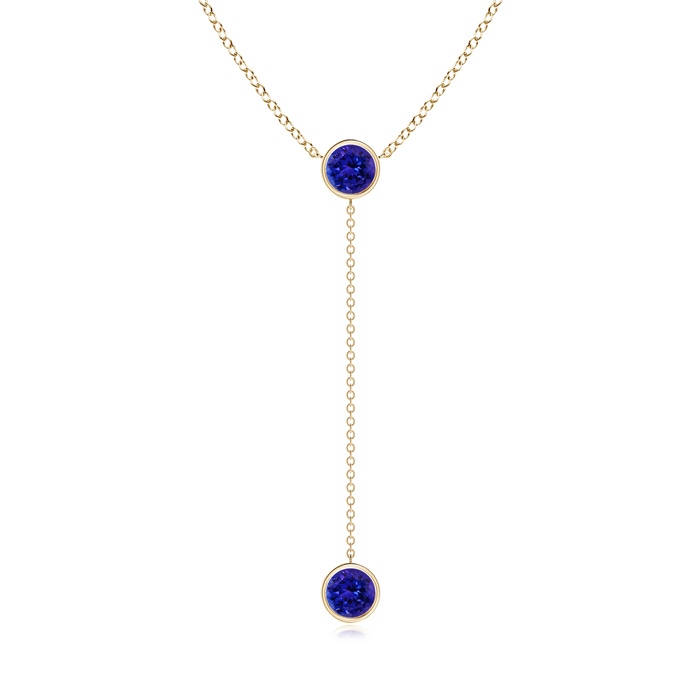 6mm AAAA Bezel-Set Round Tanzanite Lariat Style Necklace in Yellow Gold 