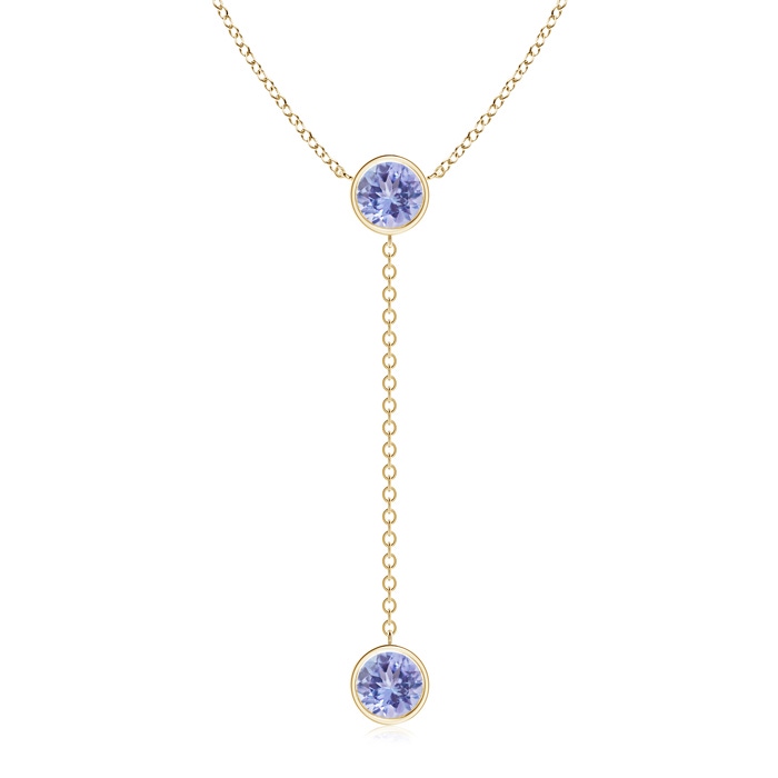 7mm A Bezel-Set Round Tanzanite Lariat Style Necklace in Yellow Gold 