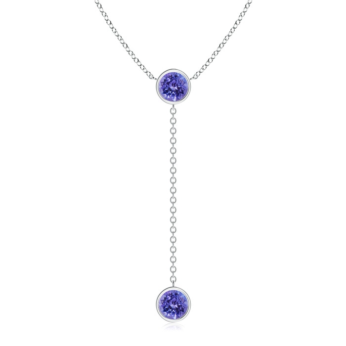 7mm AA Bezel-Set Round Tanzanite Lariat Style Necklace in White Gold 