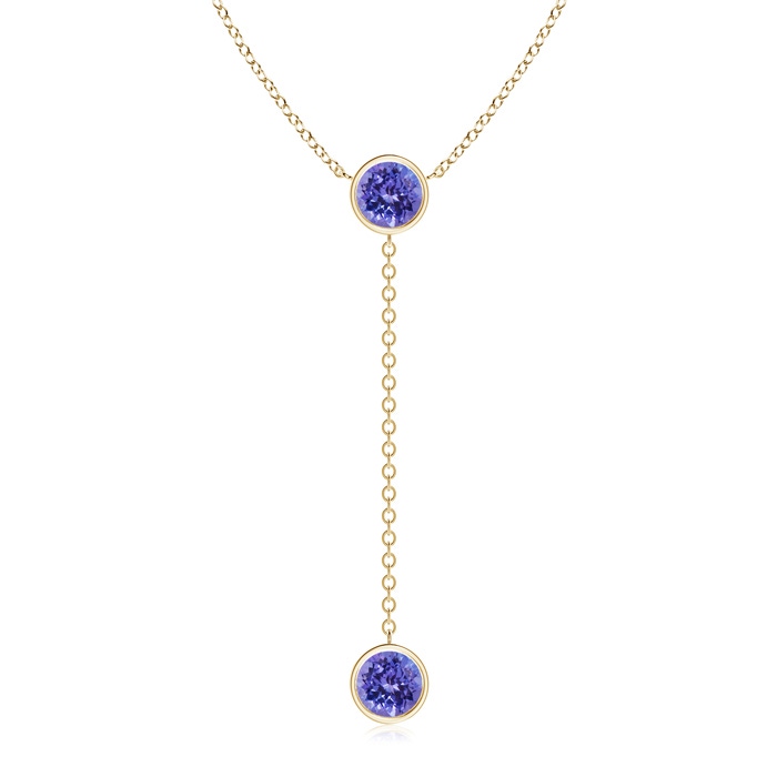 7mm AA Bezel-Set Round Tanzanite Lariat Style Necklace in Yellow Gold 