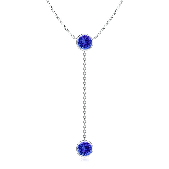 7mm AAA Bezel-Set Round Tanzanite Lariat Style Necklace in White Gold 