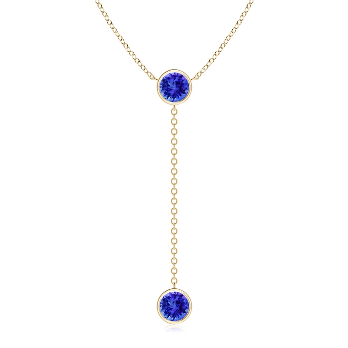 7mm AAA Bezel-Set Round Tanzanite Lariat Style Necklace in Yellow Gold 