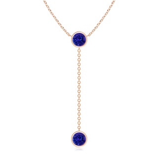 7mm AAAA Bezel-Set Round Tanzanite Lariat Style Necklace in 9K Rose Gold