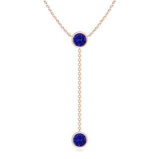 7mm AAAA Bezel-Set Round Tanzanite Lariat Style Necklace in Rose Gold