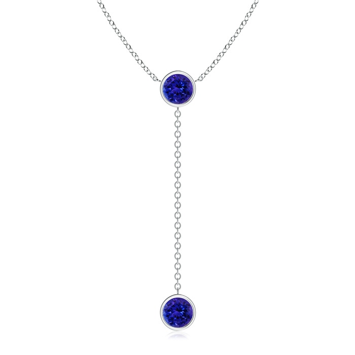 7mm AAAA Bezel-Set Round Tanzanite Lariat Style Necklace in White Gold 