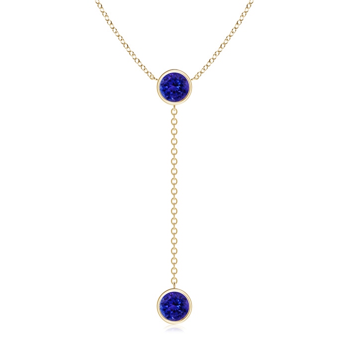 7mm AAAA Bezel-Set Round Tanzanite Lariat Style Necklace in Yellow Gold