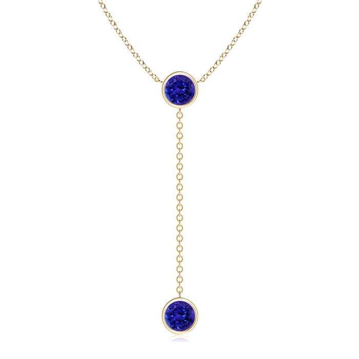 7mm AAAA Bezel-Set Round Tanzanite Lariat Style Necklace in Yellow Gold 