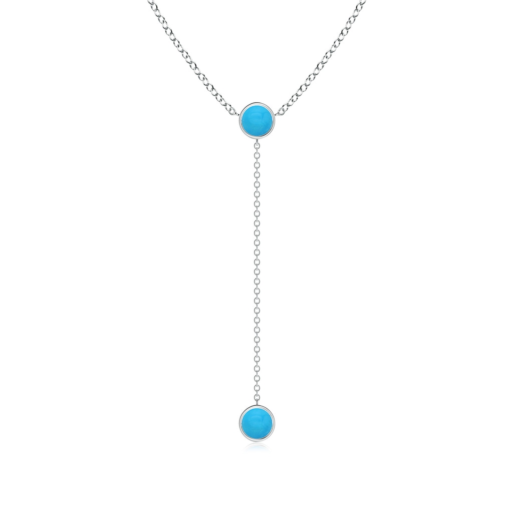 5mm AAAA Bezel-Set Round Turquoise Lariat Style Necklace in White Gold