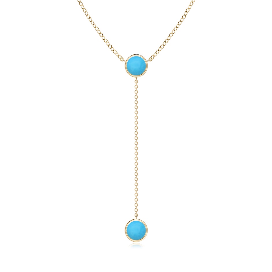 6mm AAA Bezel-Set Round Turquoise Lariat Style Necklace in Yellow Gold 