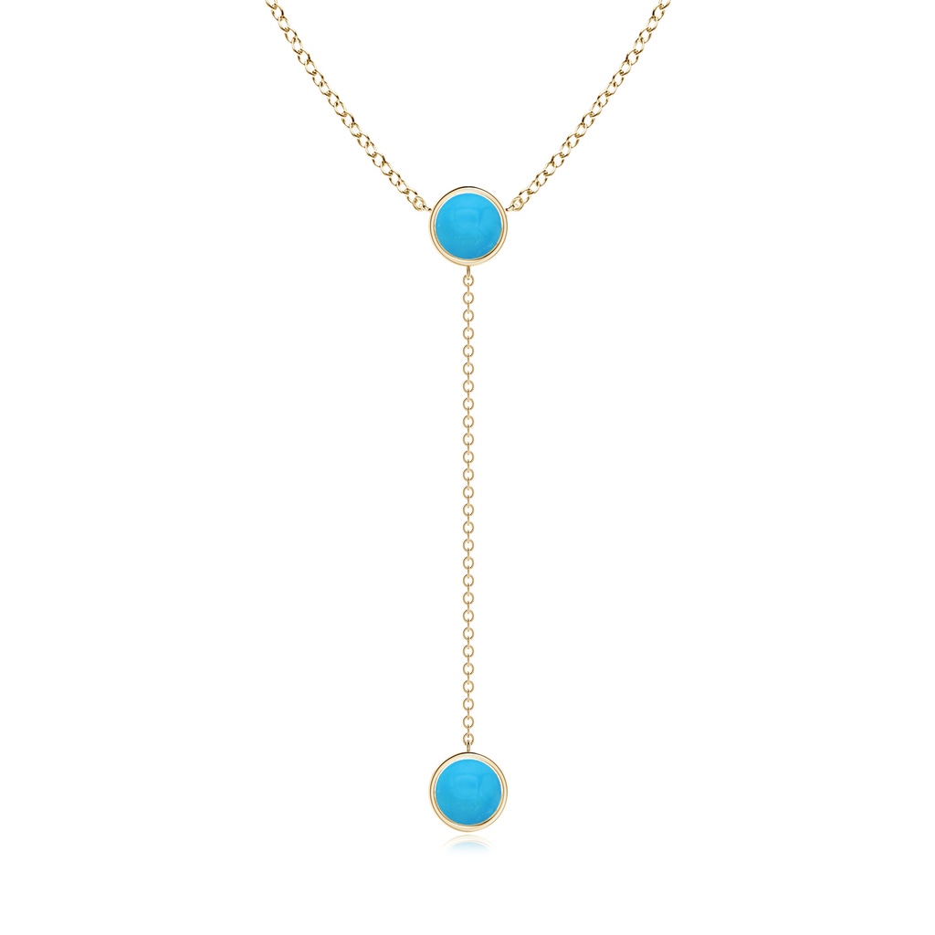 6mm AAAA Bezel-Set Round Turquoise Lariat Style Necklace in Yellow Gold